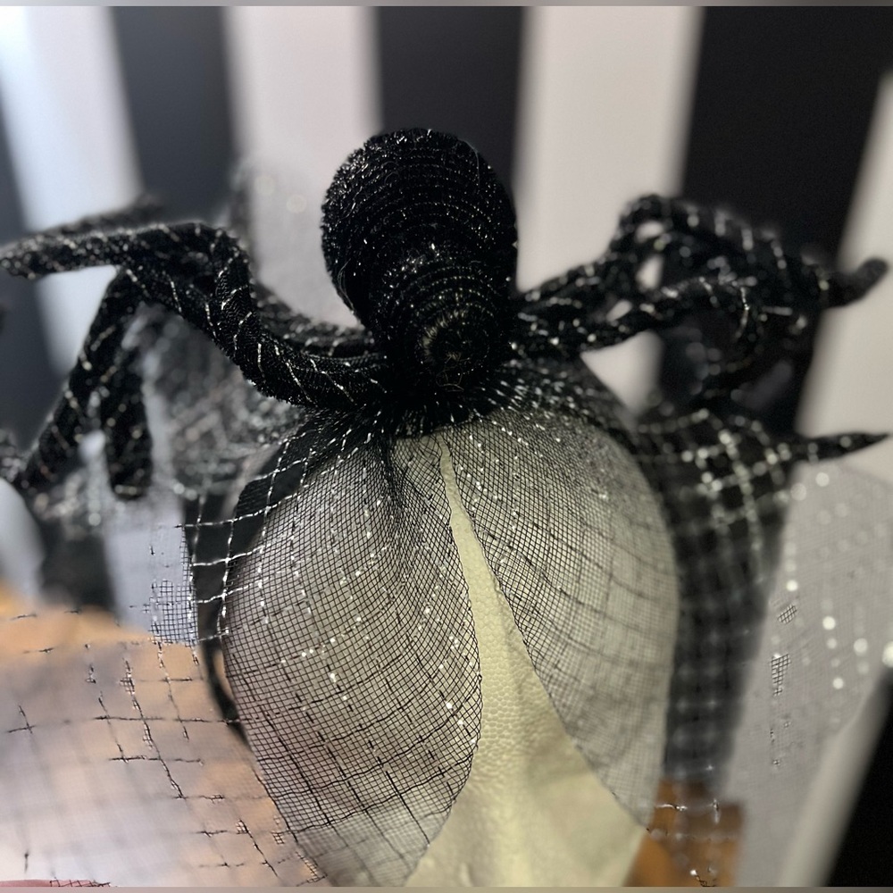 Black and Silver Spider and Mesh Satin Fascinator Headband